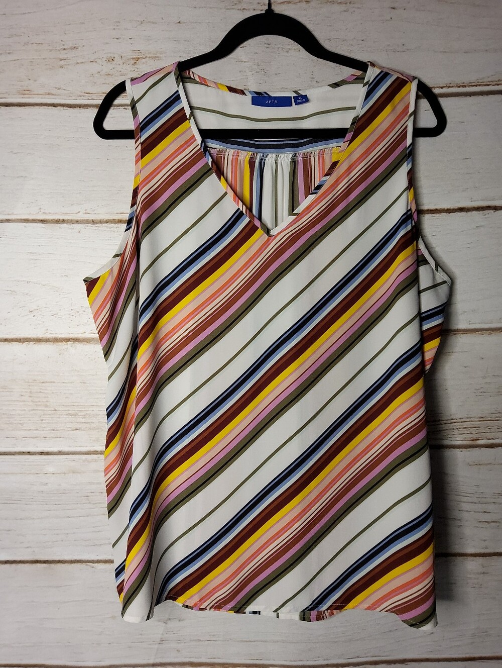 Apt. 9 Multi-Color Diagonal Stripe V-Neck Top.